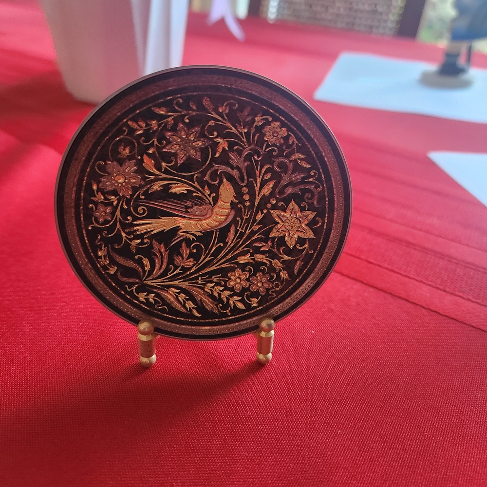 Damascene Gold Dove of Peace Round Decorative Mini Plate by Midas Toledo Spain